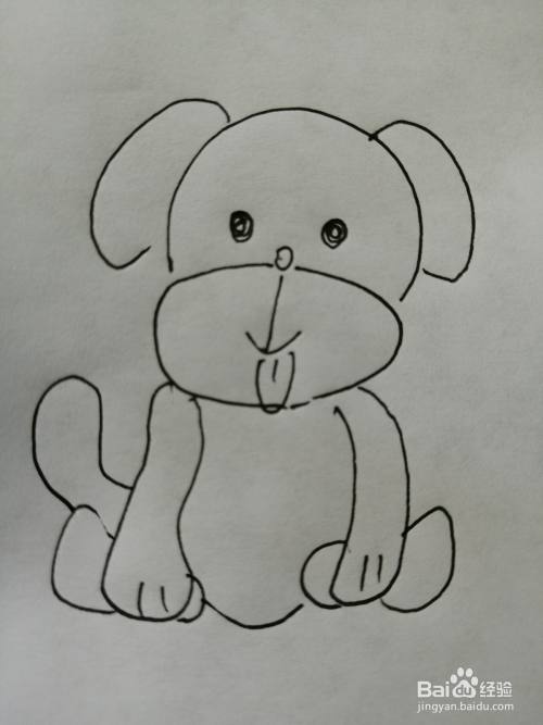 第七步,最后把可爱的小狗的小尾巴画出来.可爱的小狗就画好了.