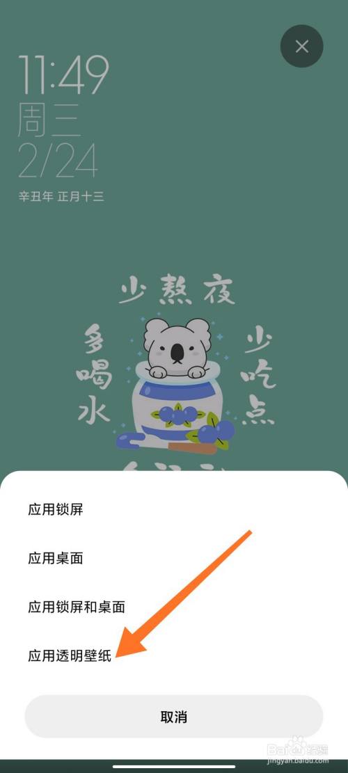 选择手机壁纸,点击【设为壁纸】—【应用透明壁纸】.