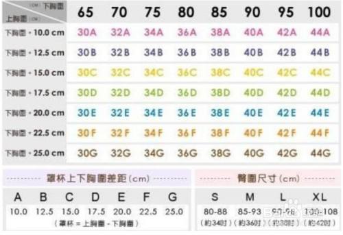 然后对照参考罩杯表.