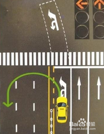 机动车遇到直行绿灯时,应当直行进入待转区,待左转灯亮时掉头行驶