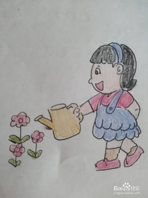 怎么画小女孩浇花简笔画