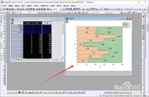 origin怎么做百分比堆积条形图