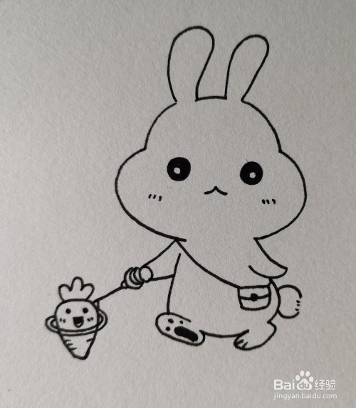怎样画简笔画—遛胡萝卜的小兔子