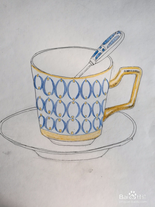 怎么画咖啡杯的线描彩铅写生过程