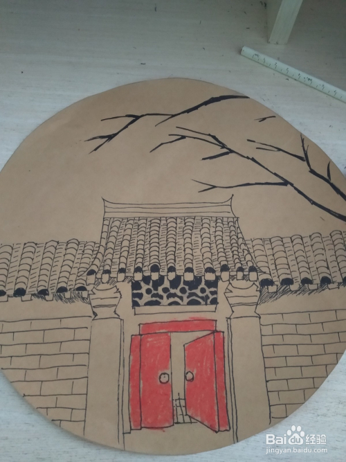 怎么用油画棒画一个古建筑