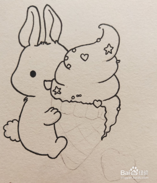怎样画简笔画——小兔子冰激凌