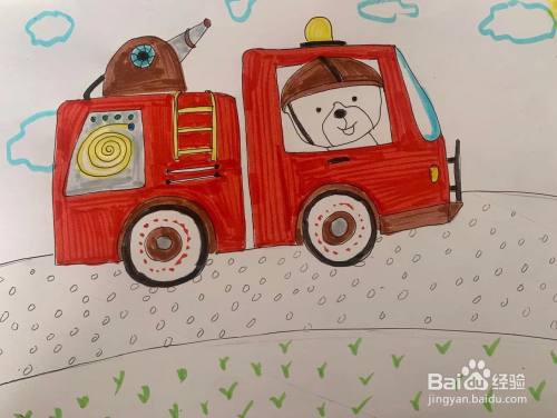 儿童画-小消防车