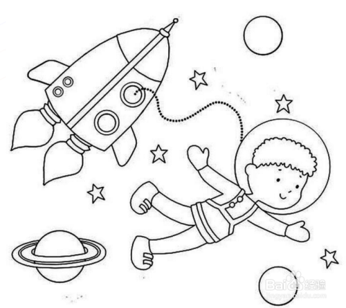 > 小学  1 首先画出我们的地球和宇航员乘坐宇宙飞船准备进入太空 2