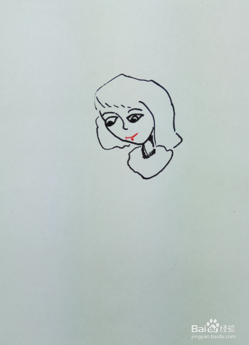 画出她的五官和头发,并用曲线画出她的脖子和衣领部分,她正低头看书呢