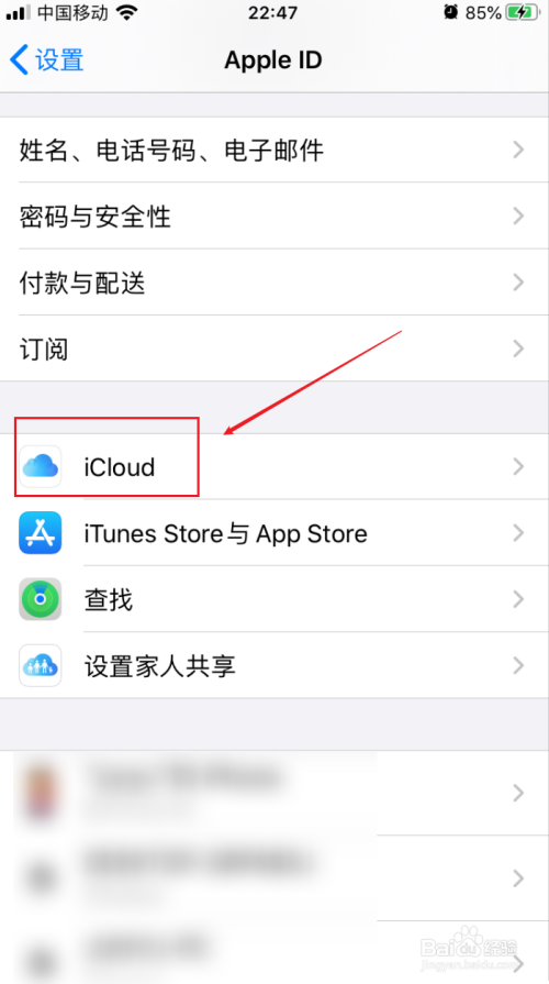 在id界面点击"icloud"