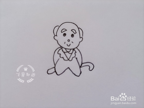 儿童简笔画 一个拿着拐杖的老爷爷