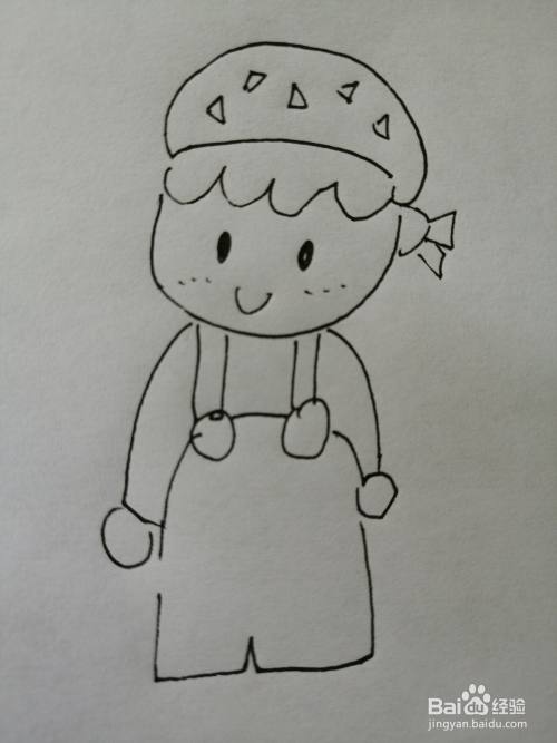 第六步,然后把可爱的小男孩的两条腿画出来,画法也比较简单.