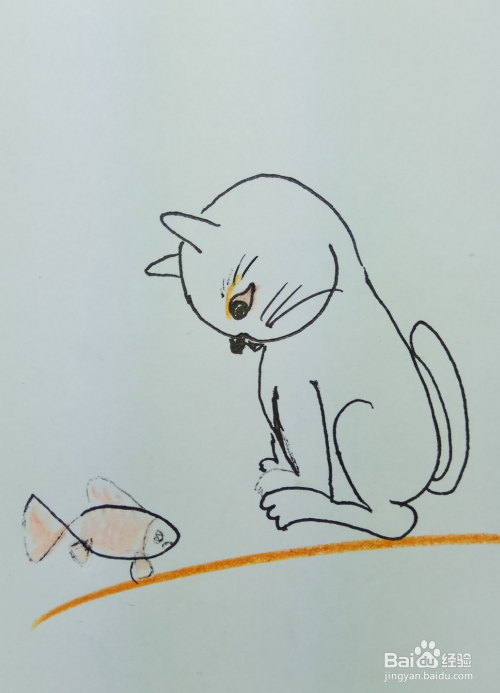 怎样画简笔画"蓝猫赏鱼"?