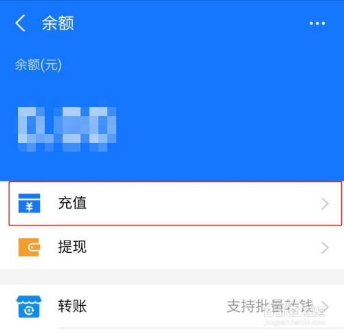 弹出"余额"界面,点击"充值"选项