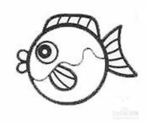儿童简笔画-可爱的卡通圆胖鱼的简笔画法