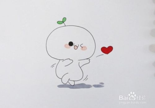 在腮红上画上高光,可爱的长草颜团子简笔画就完成啦!