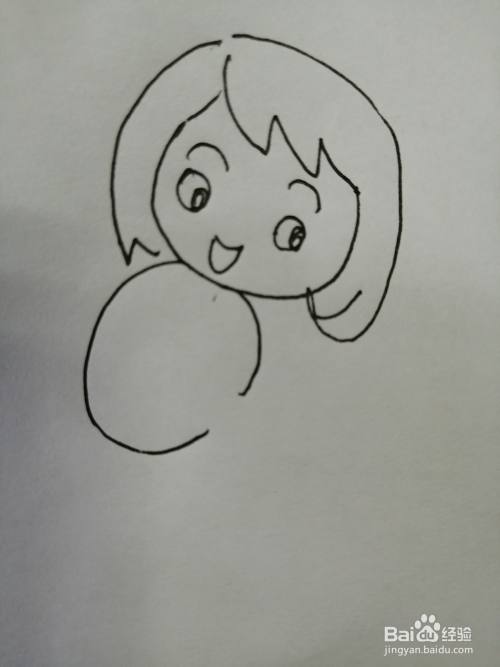 第五步,接着继续画出可爱的小女孩手上的小圆球,画法比较简单.