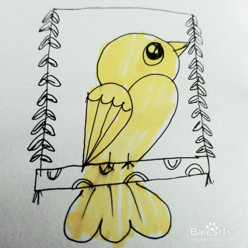 如何来画一只站在树枝上面的小鸟简笔画呢?