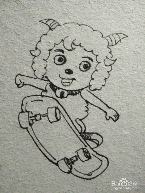 玩滑板的喜羊羊简笔画怎么画