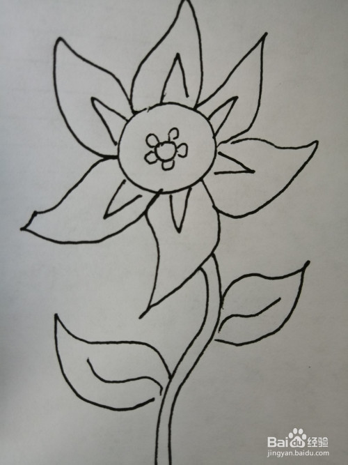 一张纸 一支笔 方法/步骤 1 第一步,我们先把漂亮的小花的花朵中间画