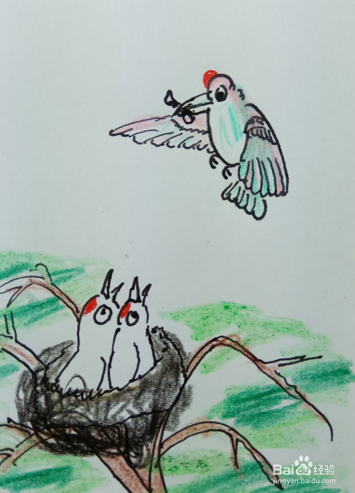怎样画简笔画"喂小鸟"?