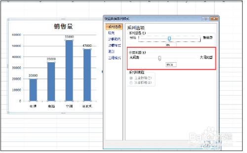 excel表格中直条图如何调节直条间的间距?