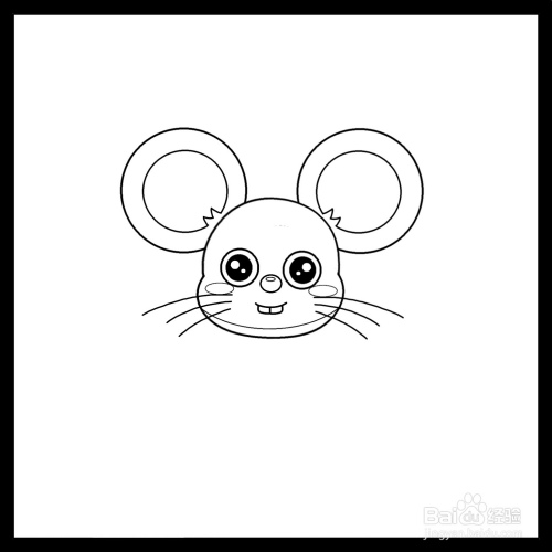 如图,接着画出小老鼠脸部的轮廓和图.