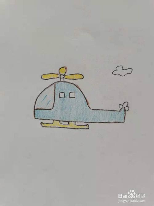 最后,涂上简单的颜色,直升机简笔画,你学会了吗?