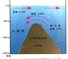 水面低,而相邻的大西洋水面较高,于是大西洋表层海水经直布罗陀海峡