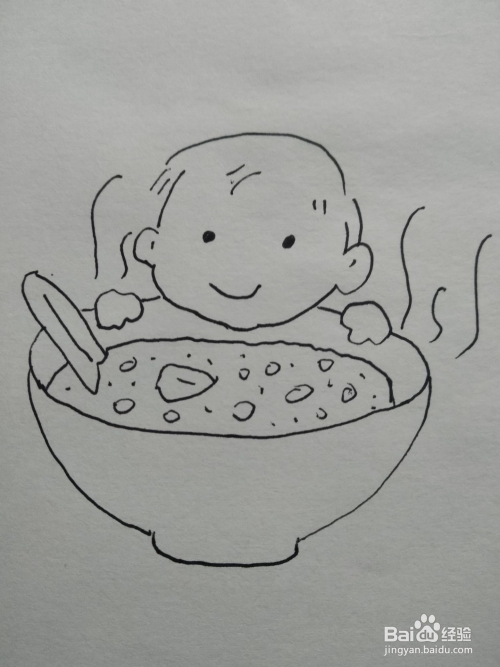 5 然后在碗里画上好吃的腊八粥,有大米呀豆子呀红枣呀什么的,所以粥