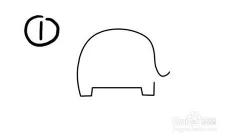首先画出一头大象的轮廓,有点像个半圆形,但是有两个腿,头的那端要画