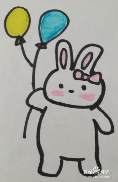 最后一步,如图所示,给小兔子涂上颜色,完成.