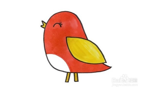 4,最后,我们涂上喜欢的颜色,小鸟的翅膀可以是黄色的,身体是红色的