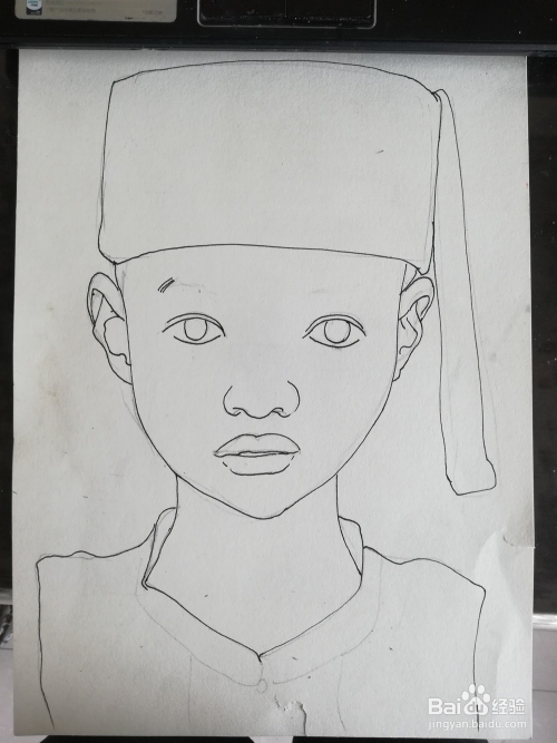 怎么画少数民族的男孩肖像线描