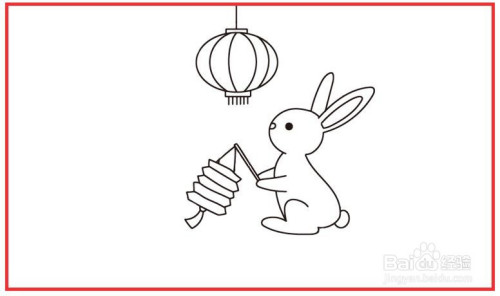 第三步,小兔子的 手上画一个提着的灯笼.