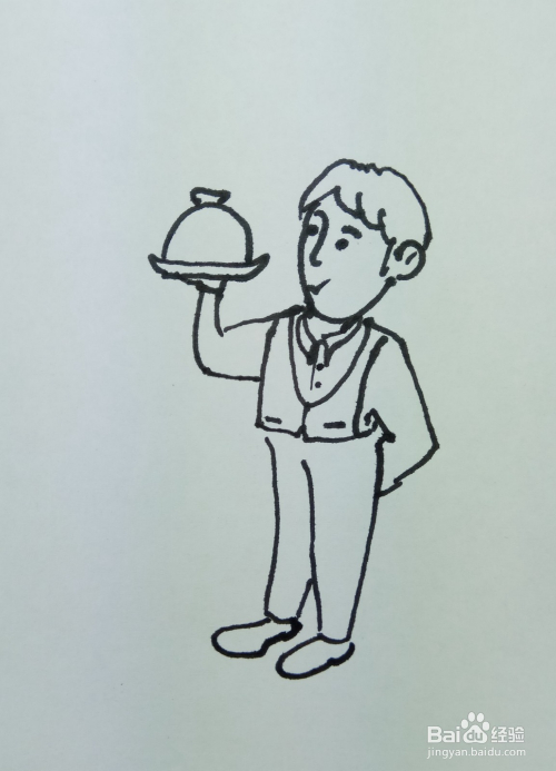 怎样画简笔画"认真工作的餐厅服务员"?