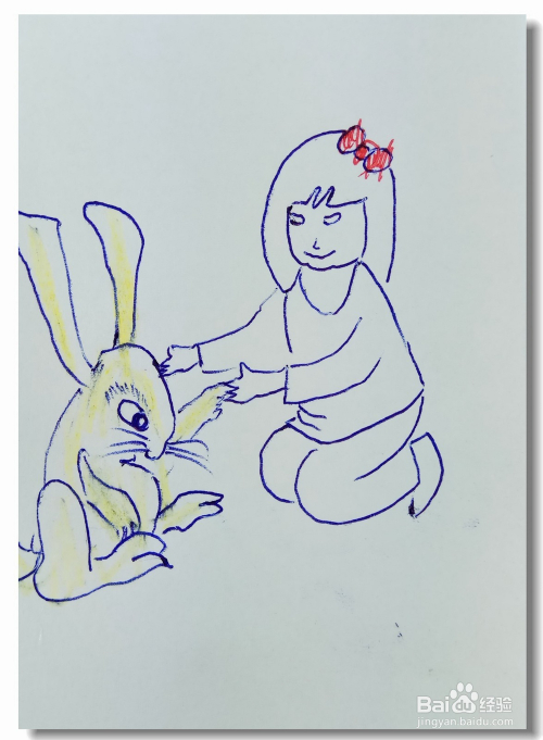 怎样画简笔画"小女孩和乖兔兔"?