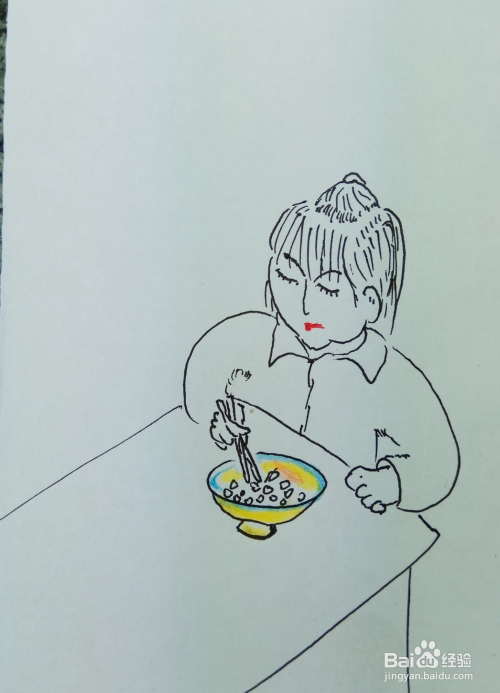 怎样画简笔画"爱吃豆的女人"?
