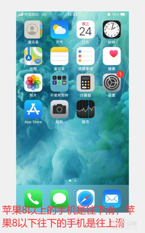 首先打开我们的苹果手机,进入到桌面待机的状态,划出以下的页面.