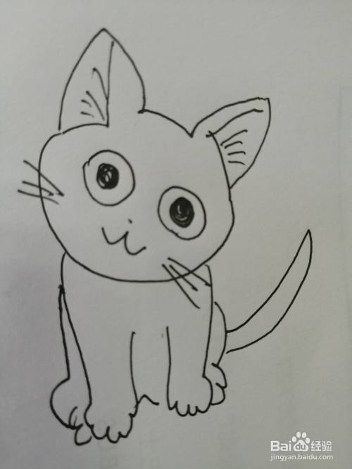 第七步,最后把可爱的小猫的小尾巴画完整,可爱的小猫就画好了.