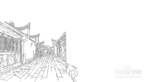 使用铅笔画出乌衣巷的街道与两侧的房屋轮廓线条.