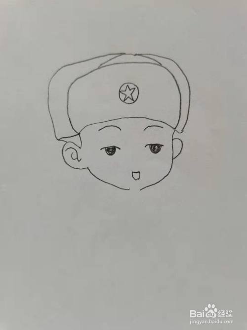第三步,我们画雷锋的眼睛鼻子和嘴巴.