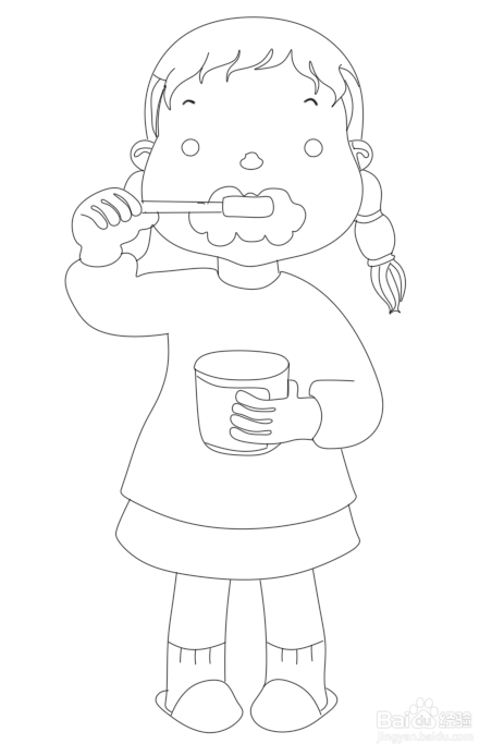 简笔画--卡通版刷牙的小女孩画法