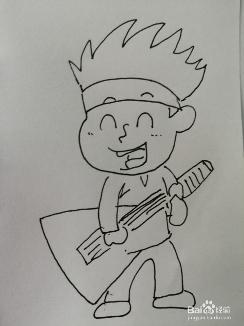 简笔画弹吉他的小男孩就画好了.