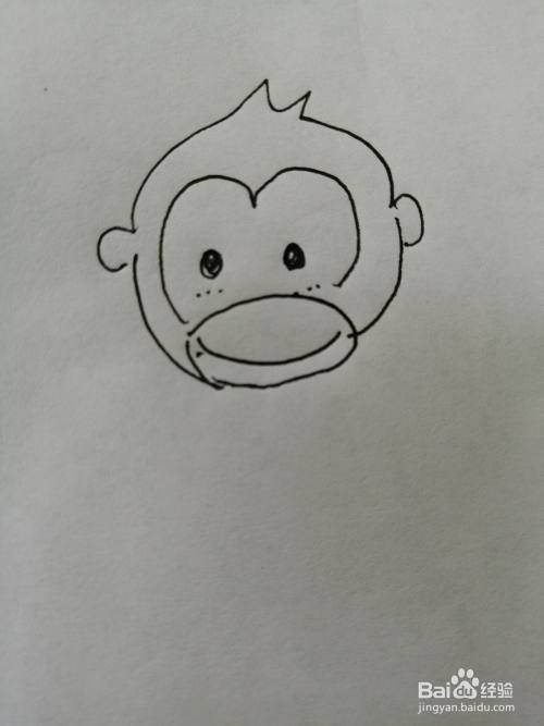 第三步,然后我们继续画出可爱的小猴子的椭圆形的嘴巴,注意嘴巴细节