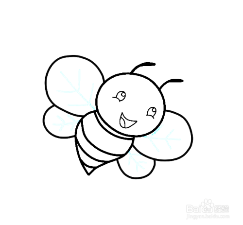 3 然后画上蜜蜂的五官. 4 接着画上蜜蜂的身体轮廓线.