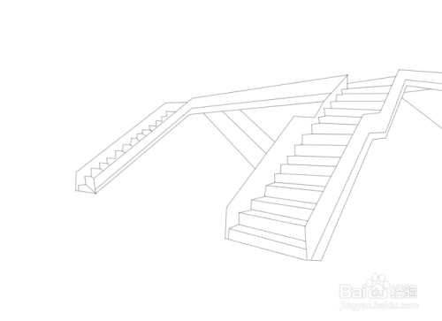 在左右两侧分别画出行人天桥上面的台阶,如图所示