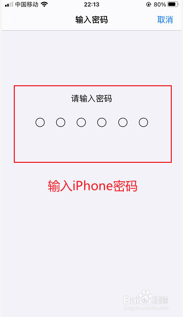 输入密码界面输入iphone密码进行验证