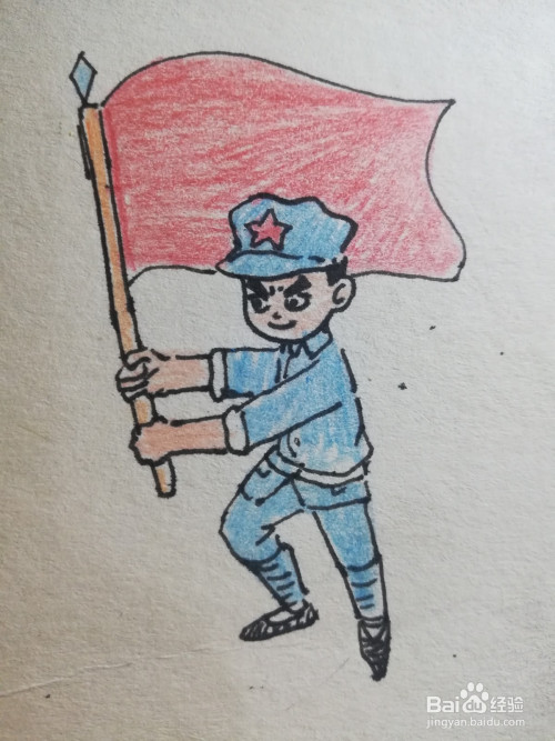 下面和大家分享卡通小红军的绘画步骤