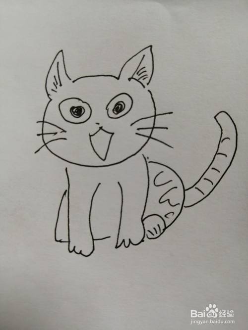 第七步,最后把可爱的小猫的小尾巴画出来.可爱的小猫就画好了.